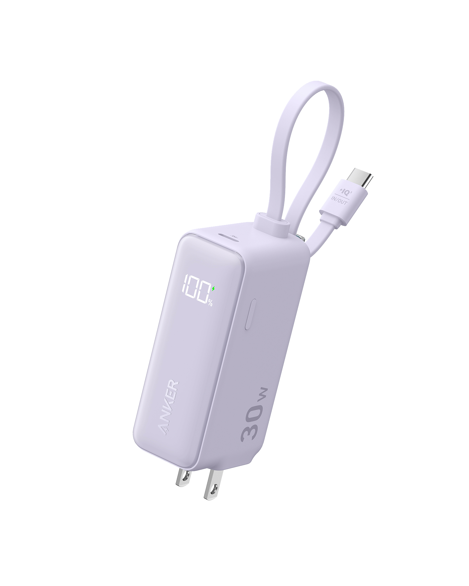 Anker Power Bank (30W, 5k, Fusion, Built-In USB-C Cable) R9 Lilac Purple