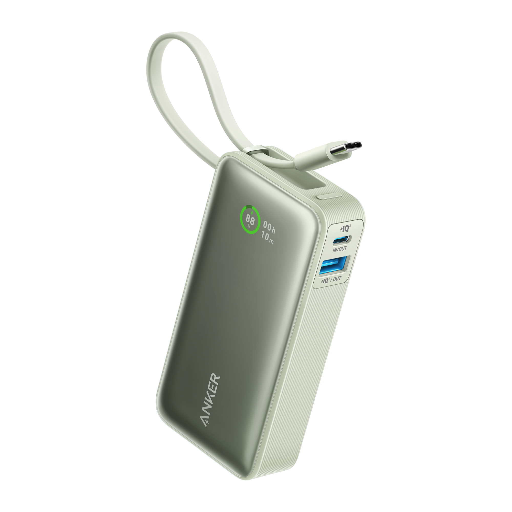 Anker Nano Power Bank (30W, Built-In USB-C Cable) C6 Natural Green