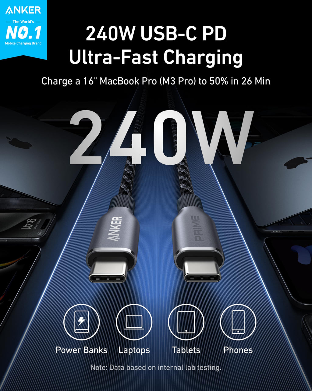 Anker Prime Charging Docking Station with 240W USB-C to USB-C Cable