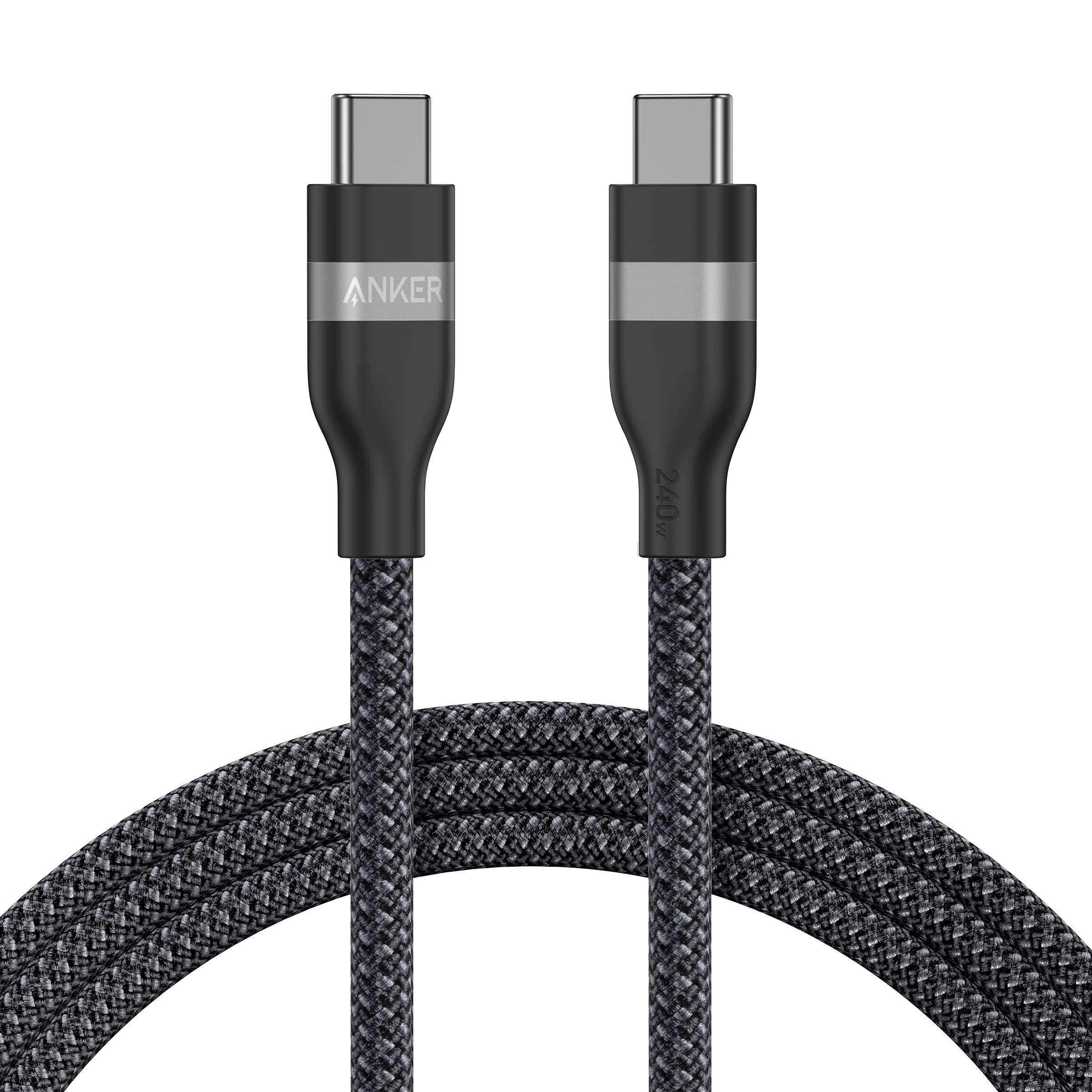 Anker USB-C to USB-C Cable (3 ft / 6 ft, 240W, Upcycled-Braided) T1 6 ft / Black
