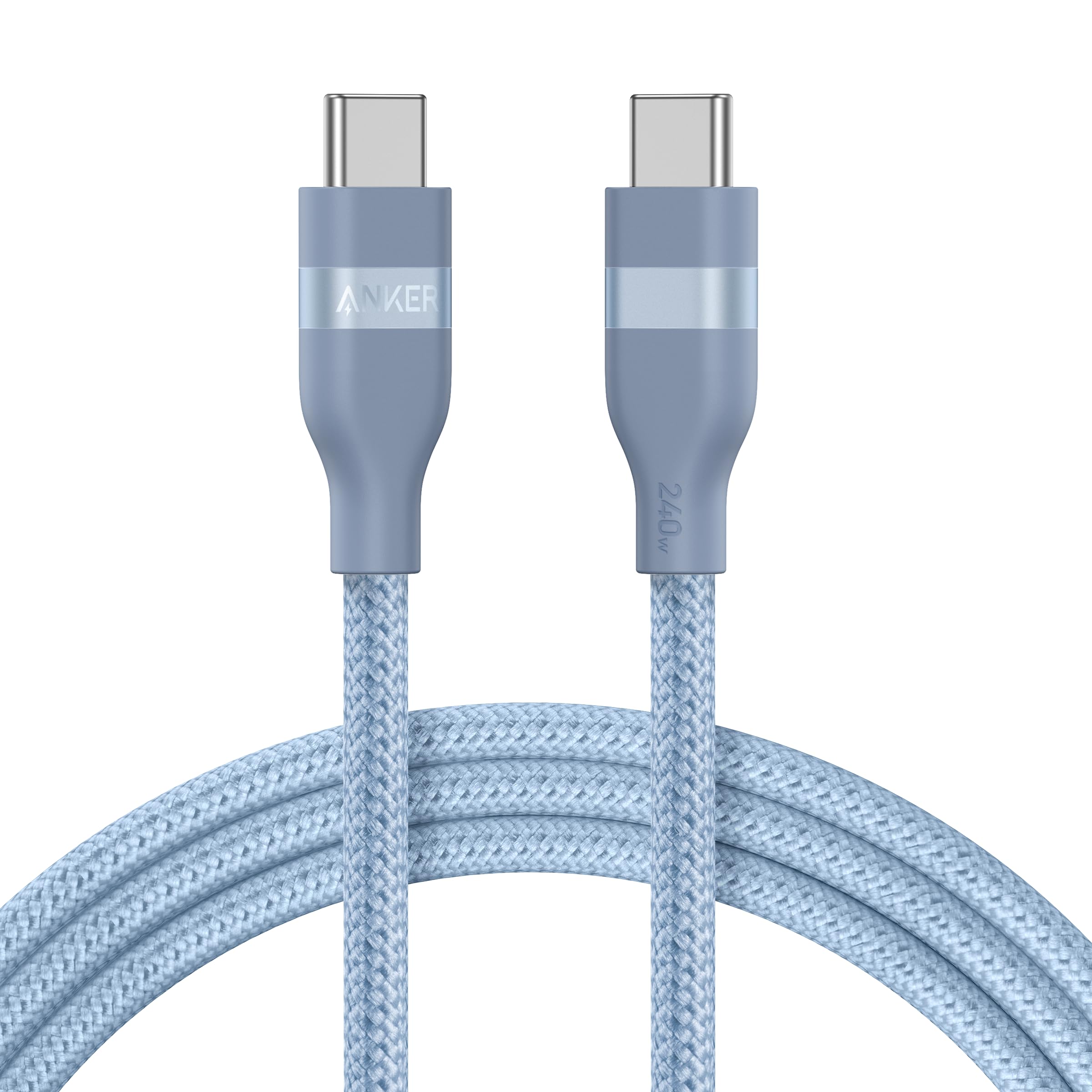 Anker USB-C to USB-C Cable (3 ft / 6 ft, 240W, Upcycled-Braided) T1 6 ft / Ice Lake Blue