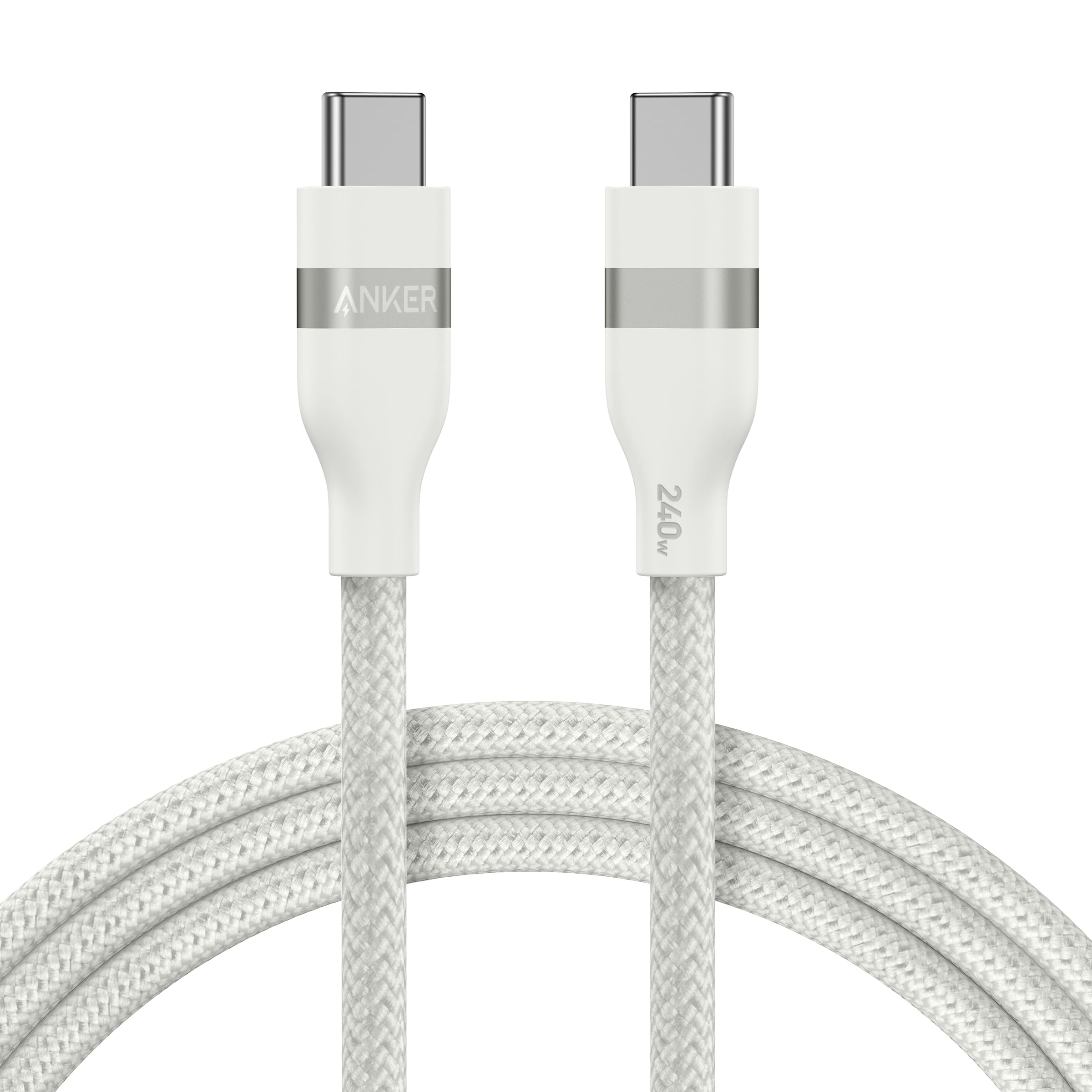 Anker USB-C to USB-C Cable (3 ft / 6 ft, 240W, Upcycled-Braided) T1 6 ft / White