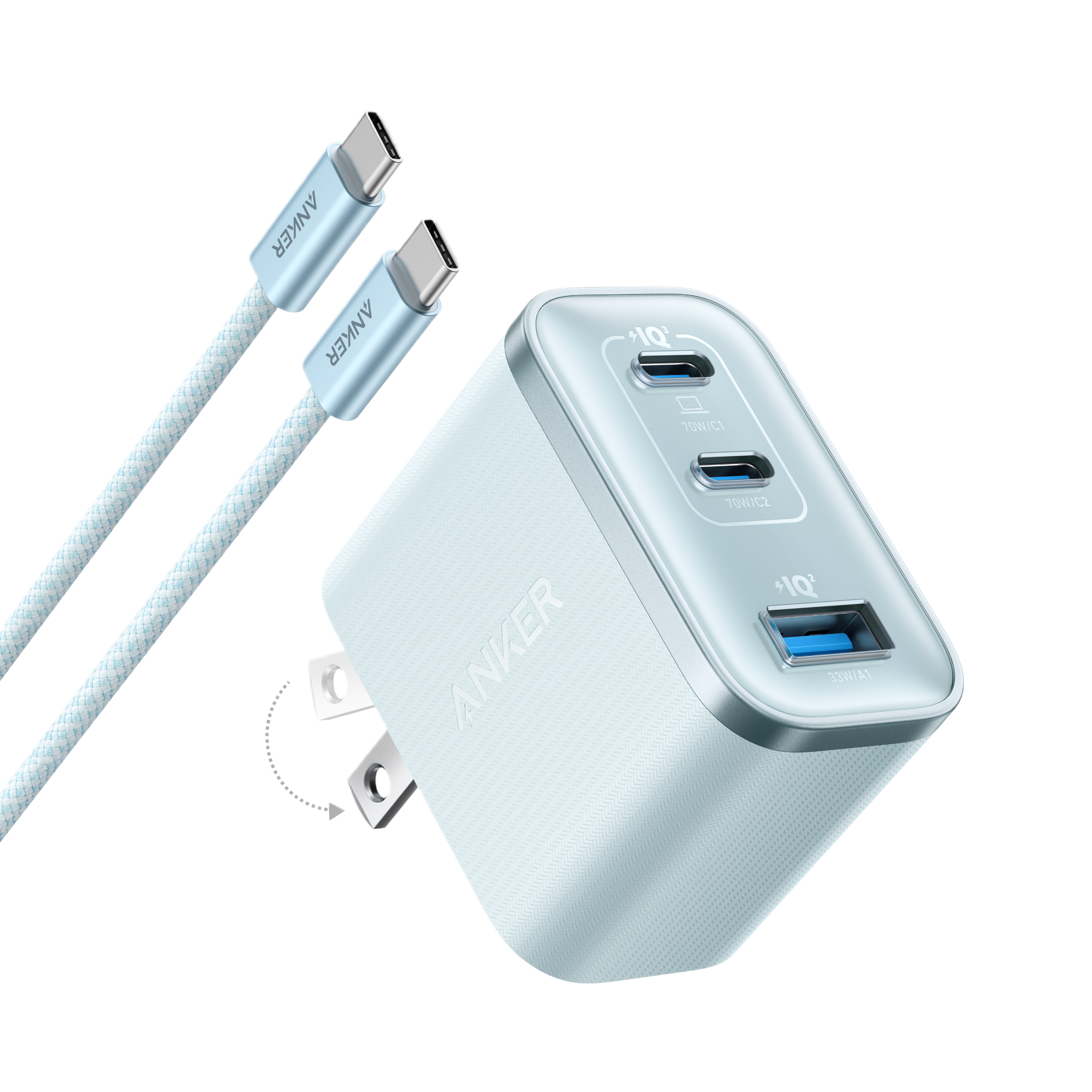 Anker Nano Charger (70W, 3 Ports) X1 Teal Oasis