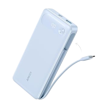 Anker Power Bank (20K, 87W, Built-In USB-C Cable) J9 Misty Blue