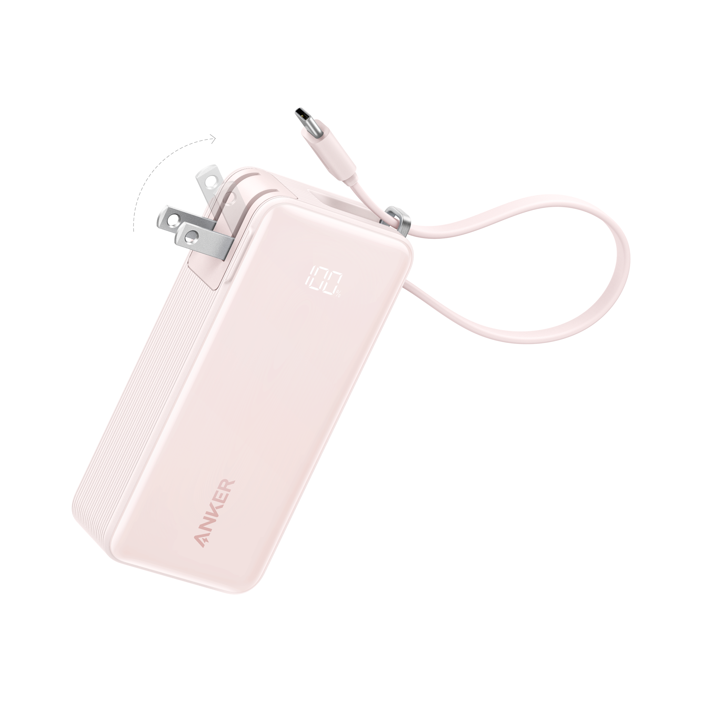 Anker Power Bank (10K, Fusion, Built-In Cable) T7 Built-In USB-C Cable / Pastel Pink
