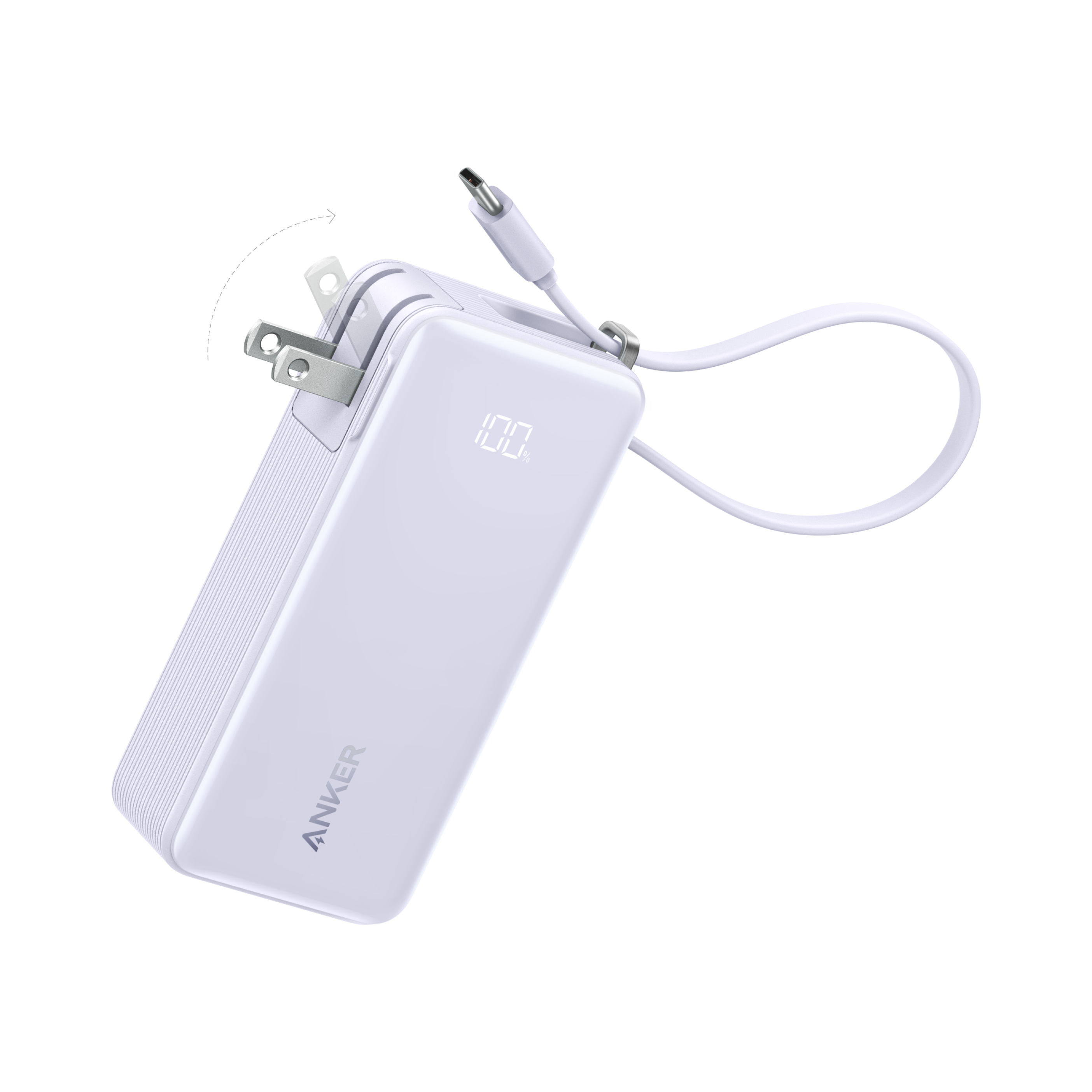 Anker Power Bank (10K, Fusion, Built-In Cable) T7 Built-In USB-C Cable / Lilac Purple