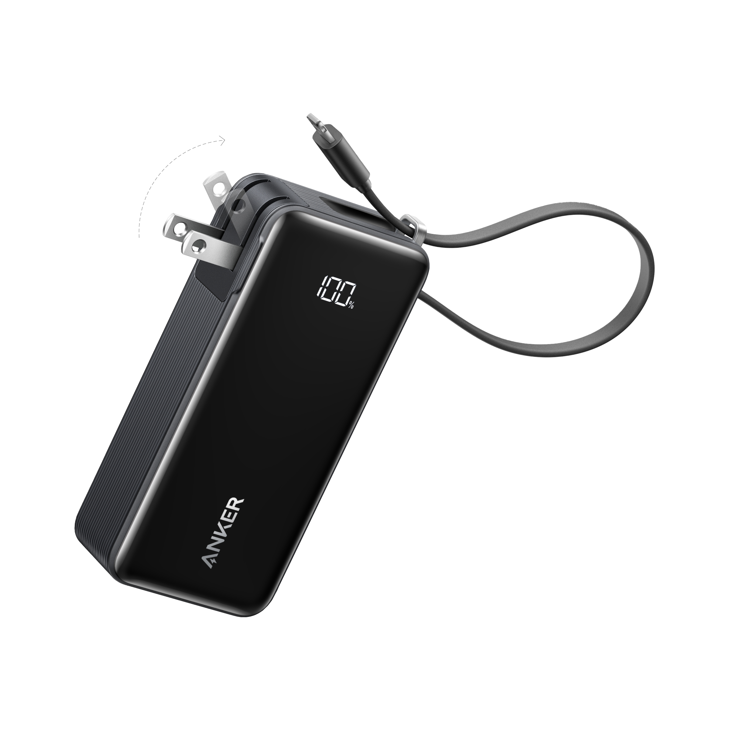 Anker Power Bank (10K, Fusion, Built-In Cable) T7 Built-In Lightning Cable / Truffle Black