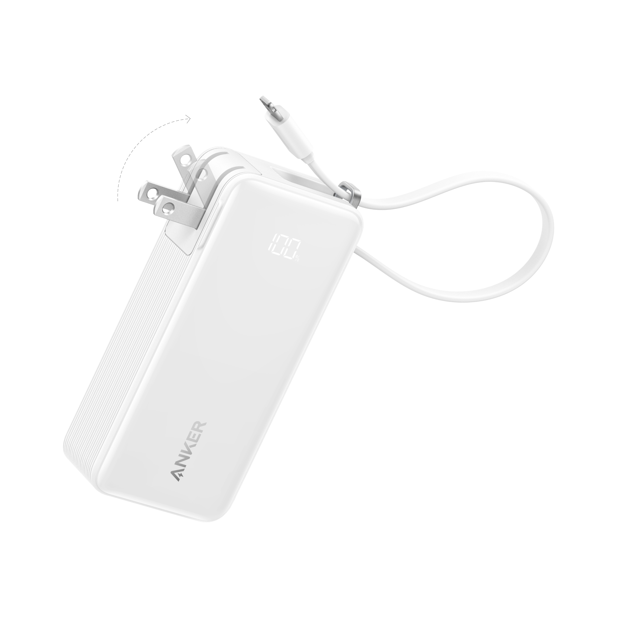 Anker Power Bank (10K, Fusion, Built-In Cable) T7 Built-In Lightning Cable / Classic White