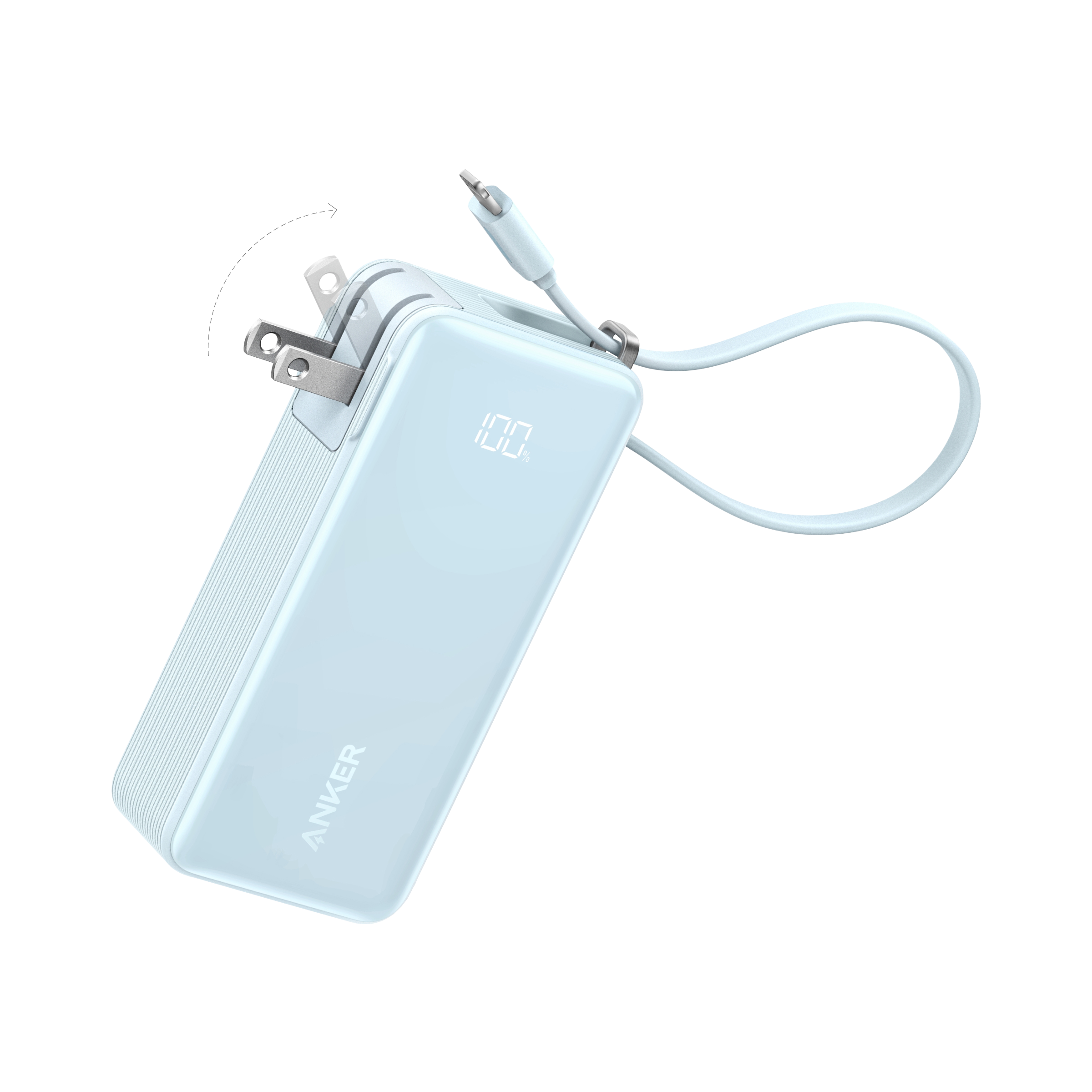Anker Power Bank (10K, Fusion, Built-In Cable) T7 Built-In Lightning Cable / Ice Lake Blue
