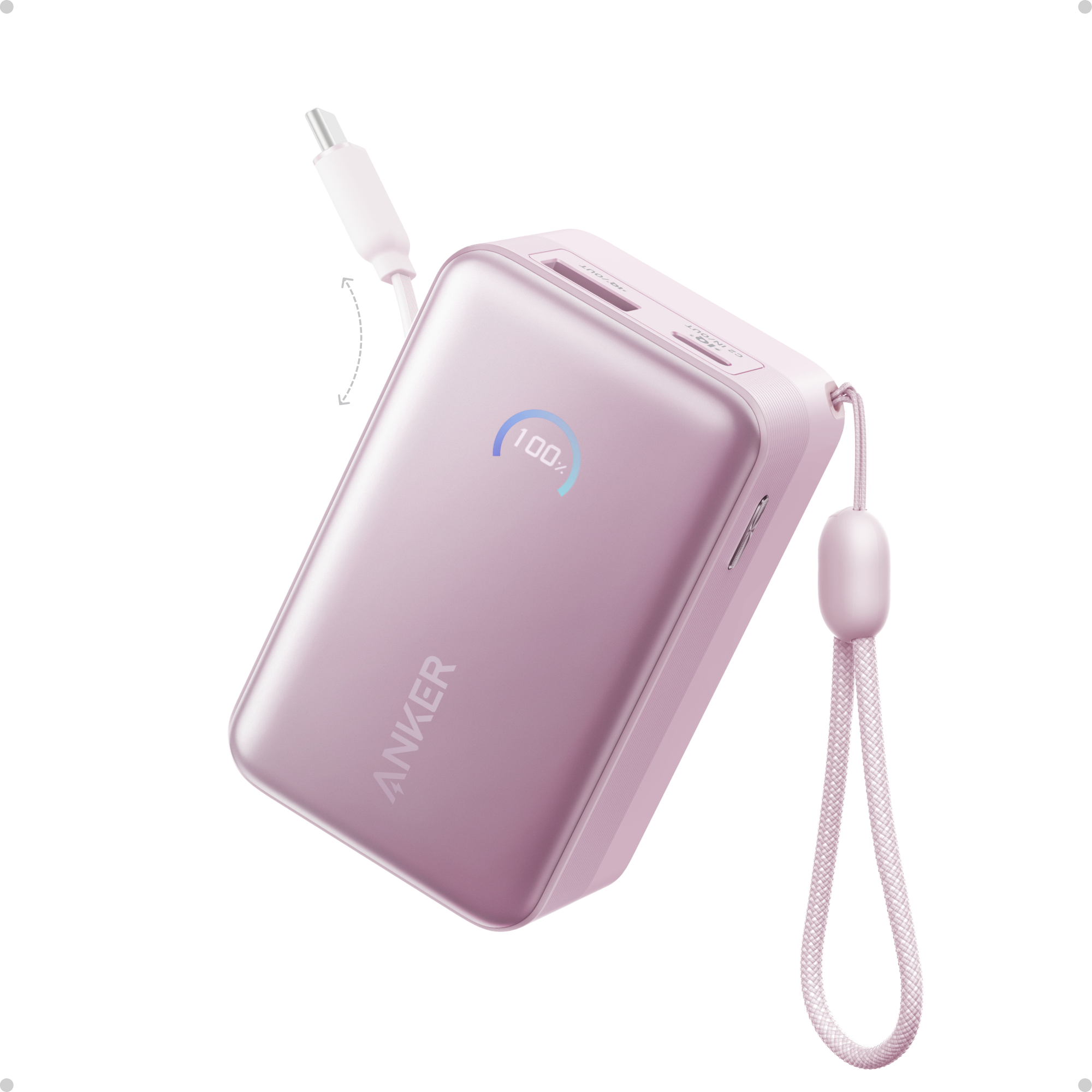 Anker Nano Power Bank (10K, 45W, Built-In Retractable USB-C Cable) Q8 Pink Aura