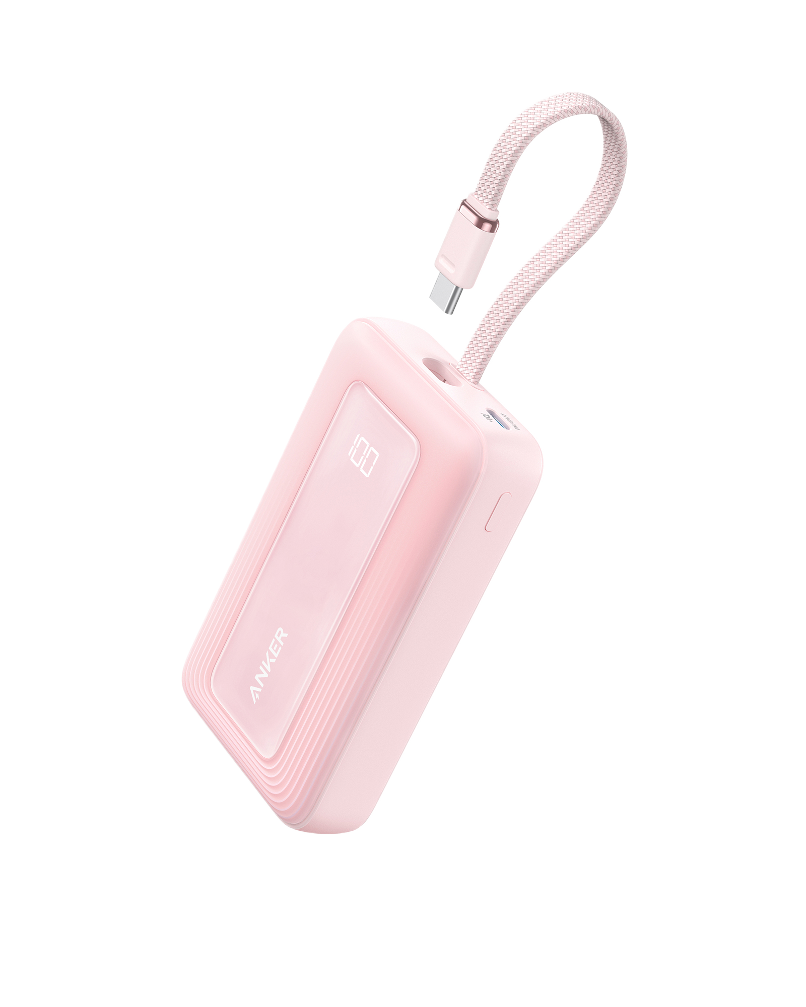 Anker Zolo Power Bank (10K, 30W) with a 5.4-inch (13.7 cm) built-in USB-C cable. B2 Coral Pink
