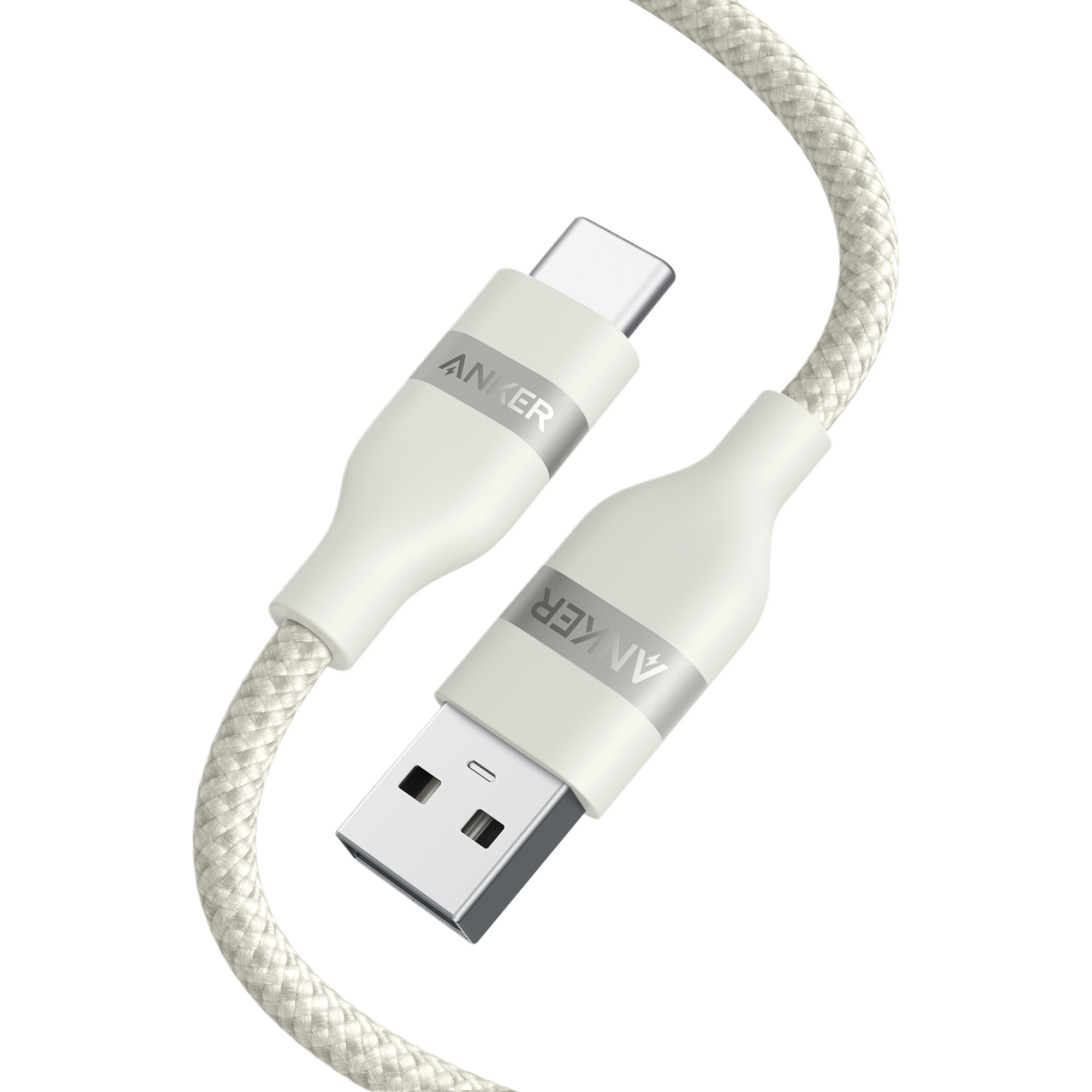 Anker USB-A to USB-C Cable (3 ft/6 ft, Upcycled-Braided) T5 White / 3 ft
