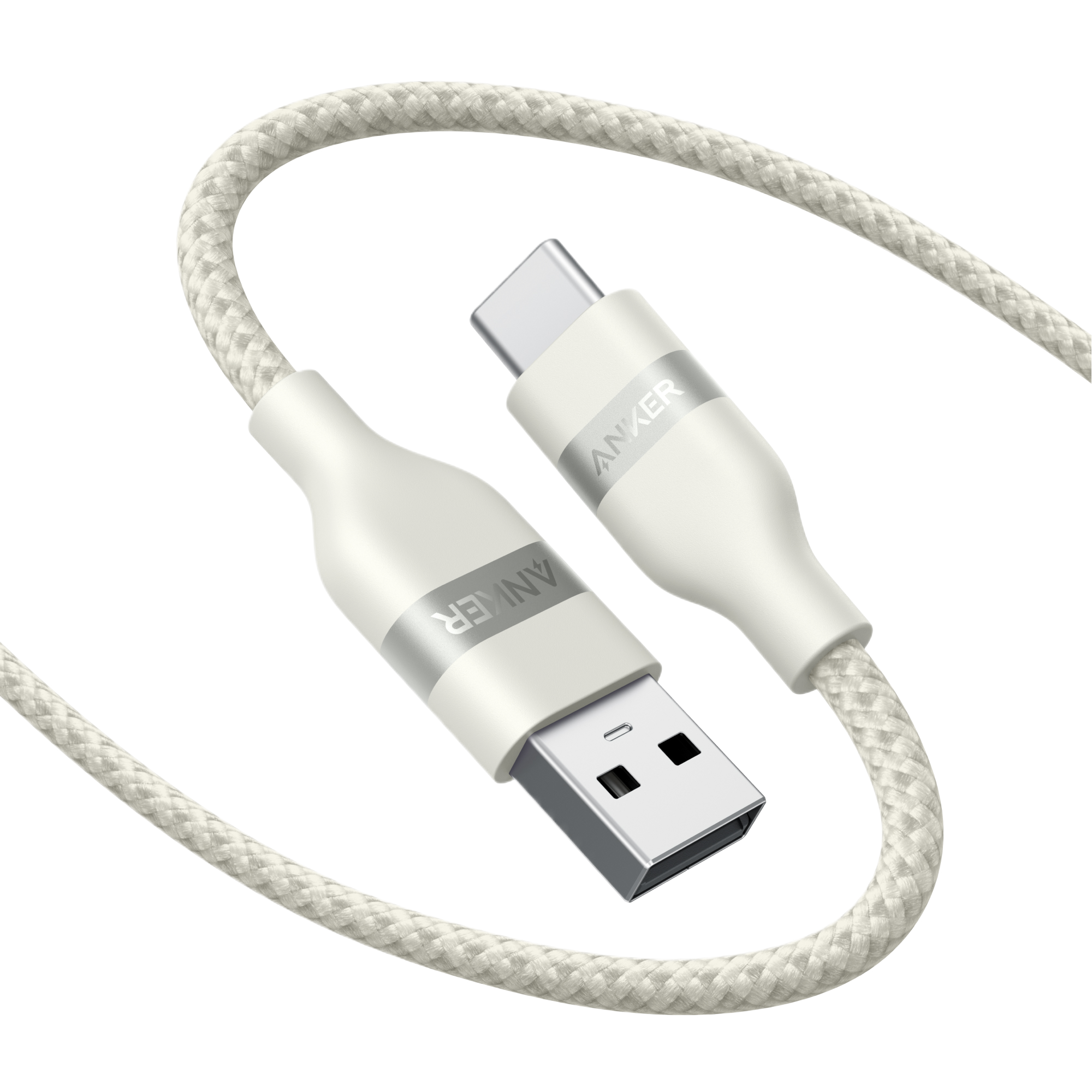 Anker USB-A to USB-C Cable (3 ft/6 ft, Upcycled-Braided) T5 White / 6 ft