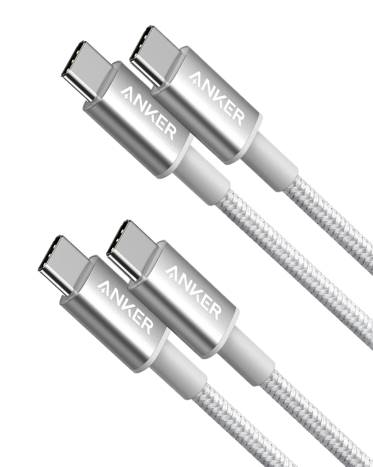 2-Pack New Nylon USB C to USB C Cable (3.3ft 60W) Z8 Silver