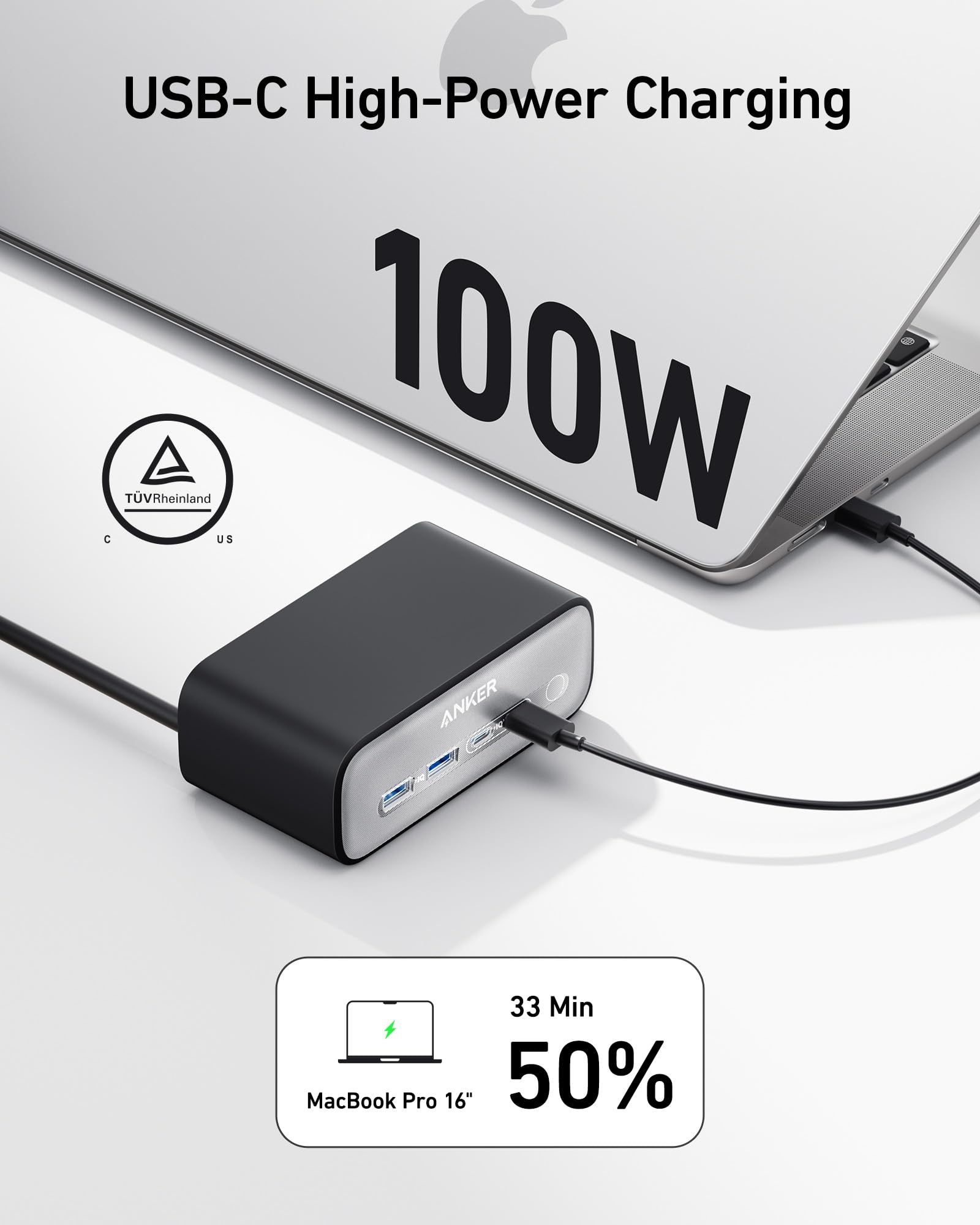 Anker USB-C charger with 100W output for fast charging