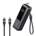 Anker Laptop Power Bank (25K, 165W, Built-In and Retractable Cables) and Anker USB-C to USB-C Cable (6 ft, 240W, Upcycled-Braided) A5 Black / Power Bank + 3ft Cable