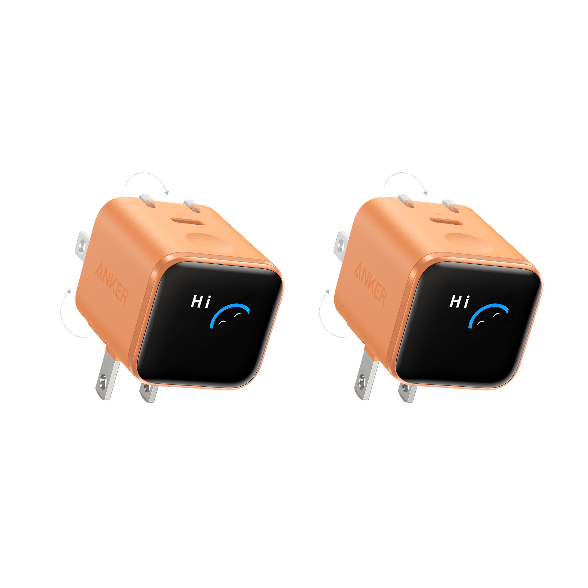 Anker Nano Charger (45W, Smart Display, 180° Foldable) E7 Orange | 2-Pack