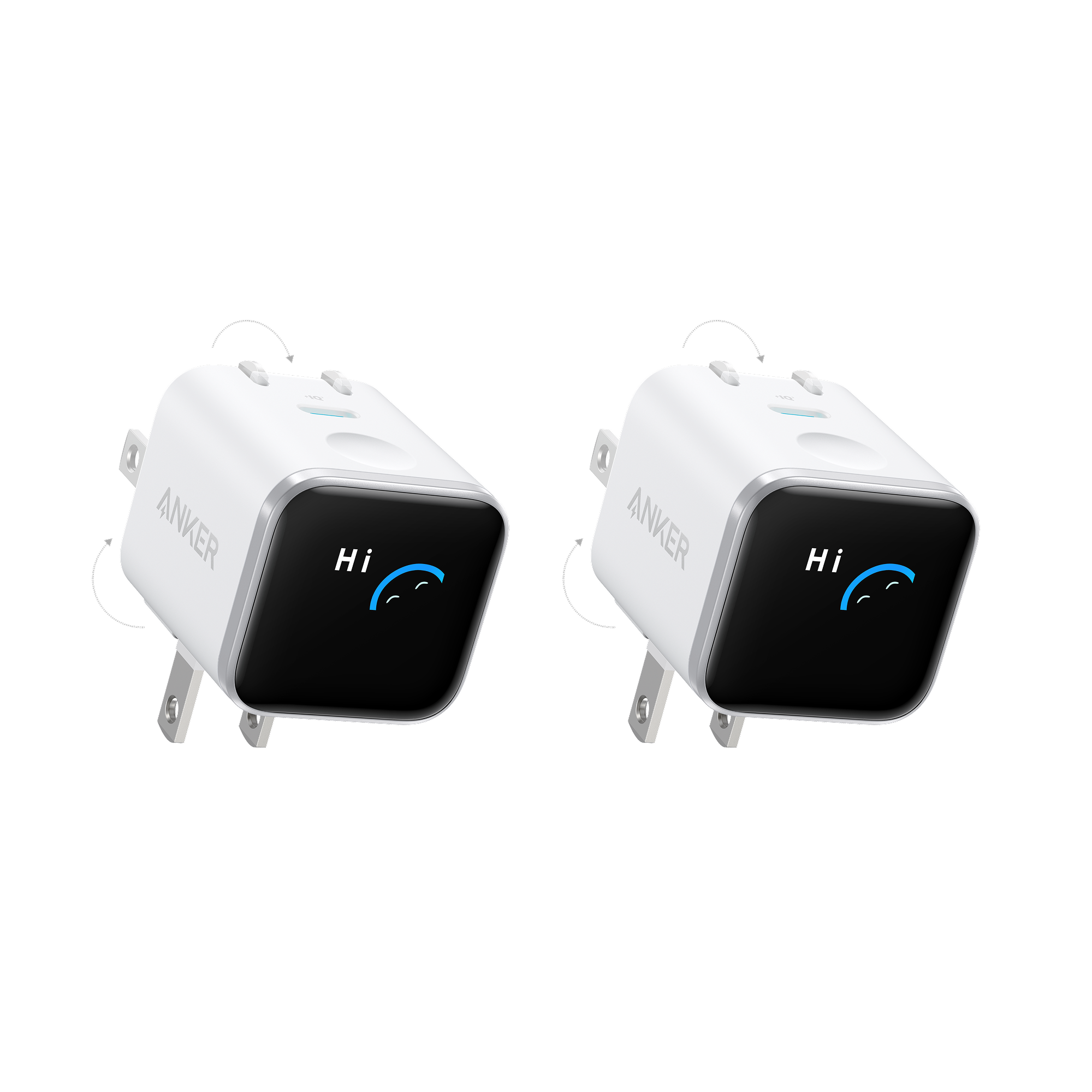 Anker Nano Charger (45W, Smart Display, 180° Foldable) E7 Aurora White | 2-Pack