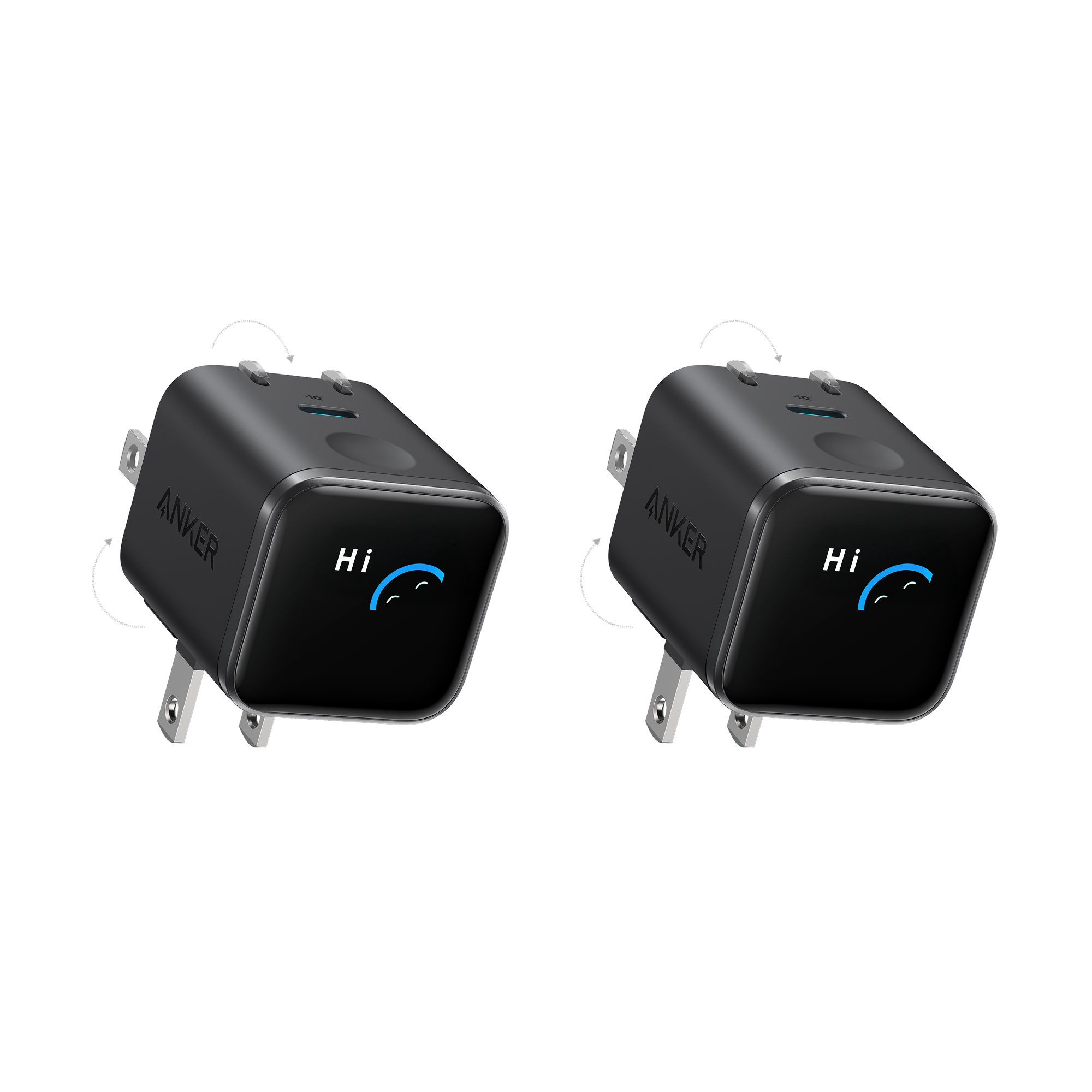 Anker Nano Charger (45W, Smart Display, 180° Foldable) E7 Black Stone | 2-Pack