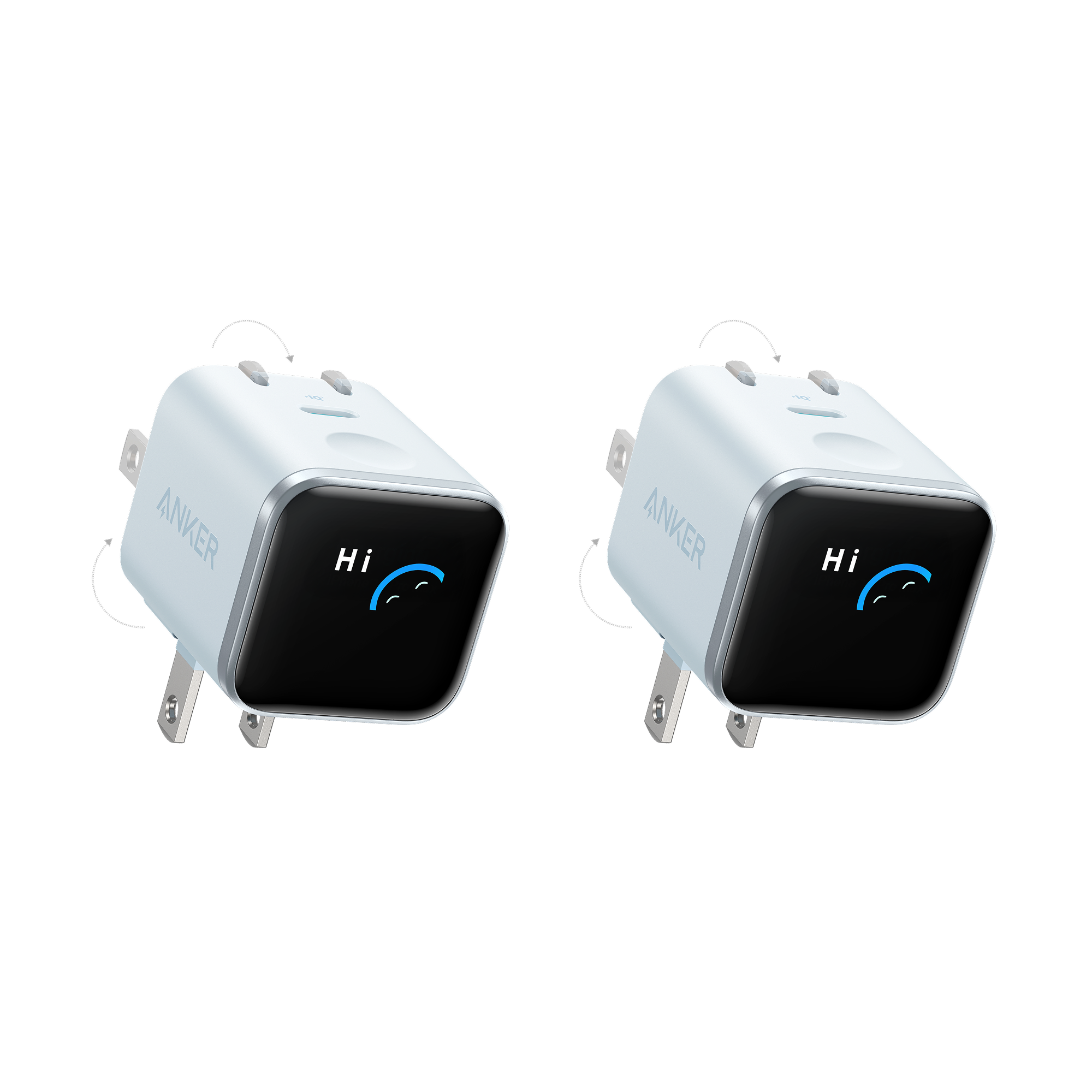 Anker Nano Charger (45W, Smart Display, 180° Foldable) E7 Misty Blue | 2-Pack