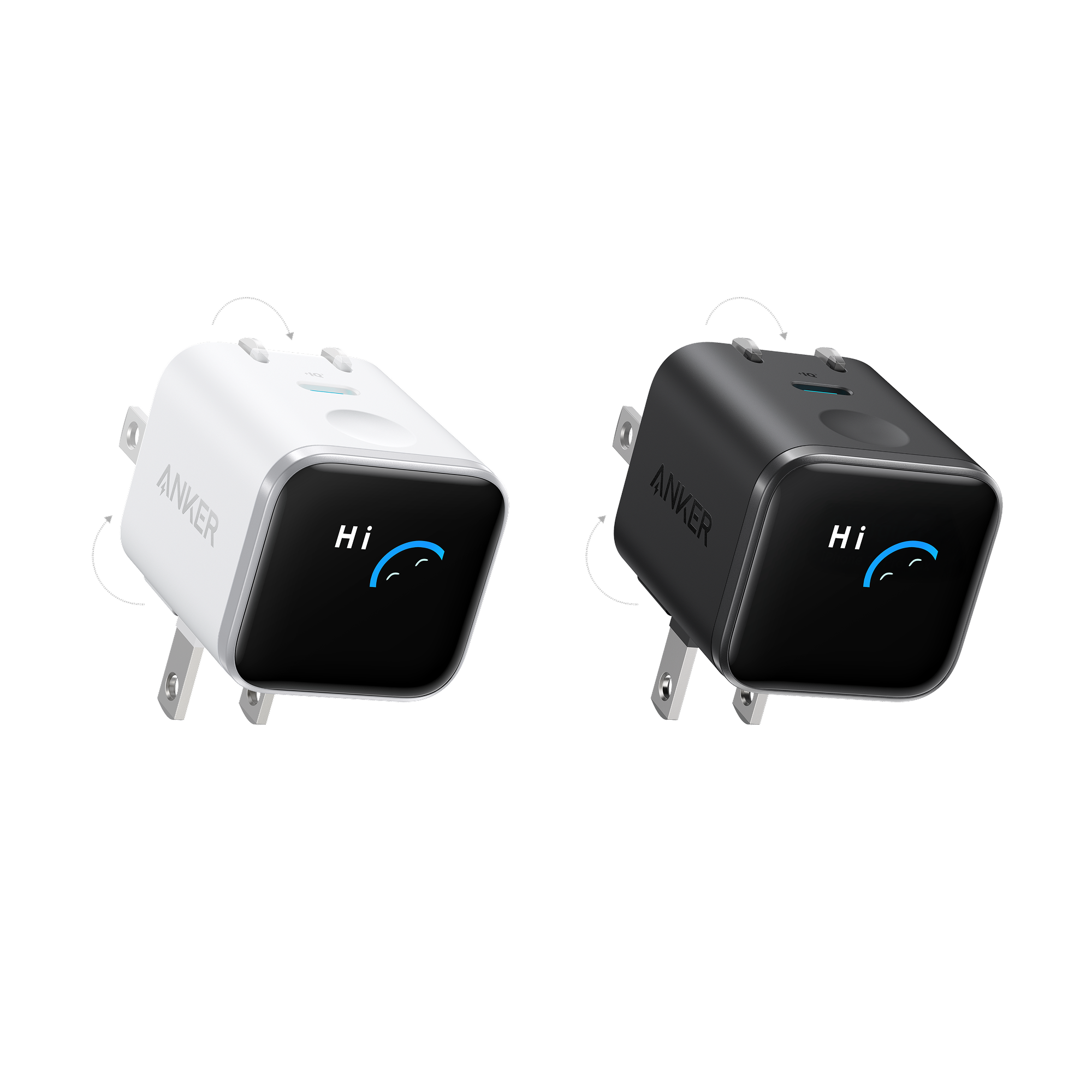 Anker Nano Charger (45W, Smart Display, 180° Foldable, 2-Pack) Z6 Aurora White + Black Stone