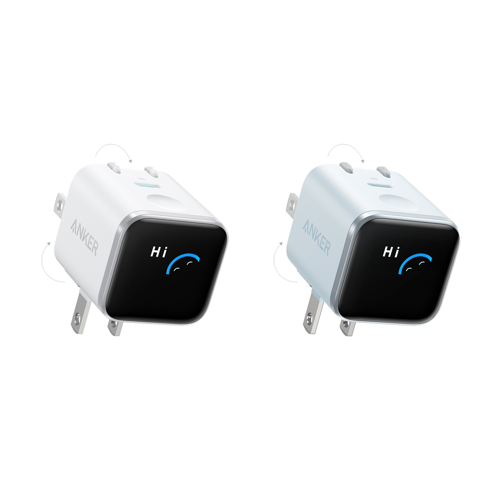 Anker Nano Charger (45W, Smart Display, 180° Foldable) E7 White + Blue | 1-Pack Each
