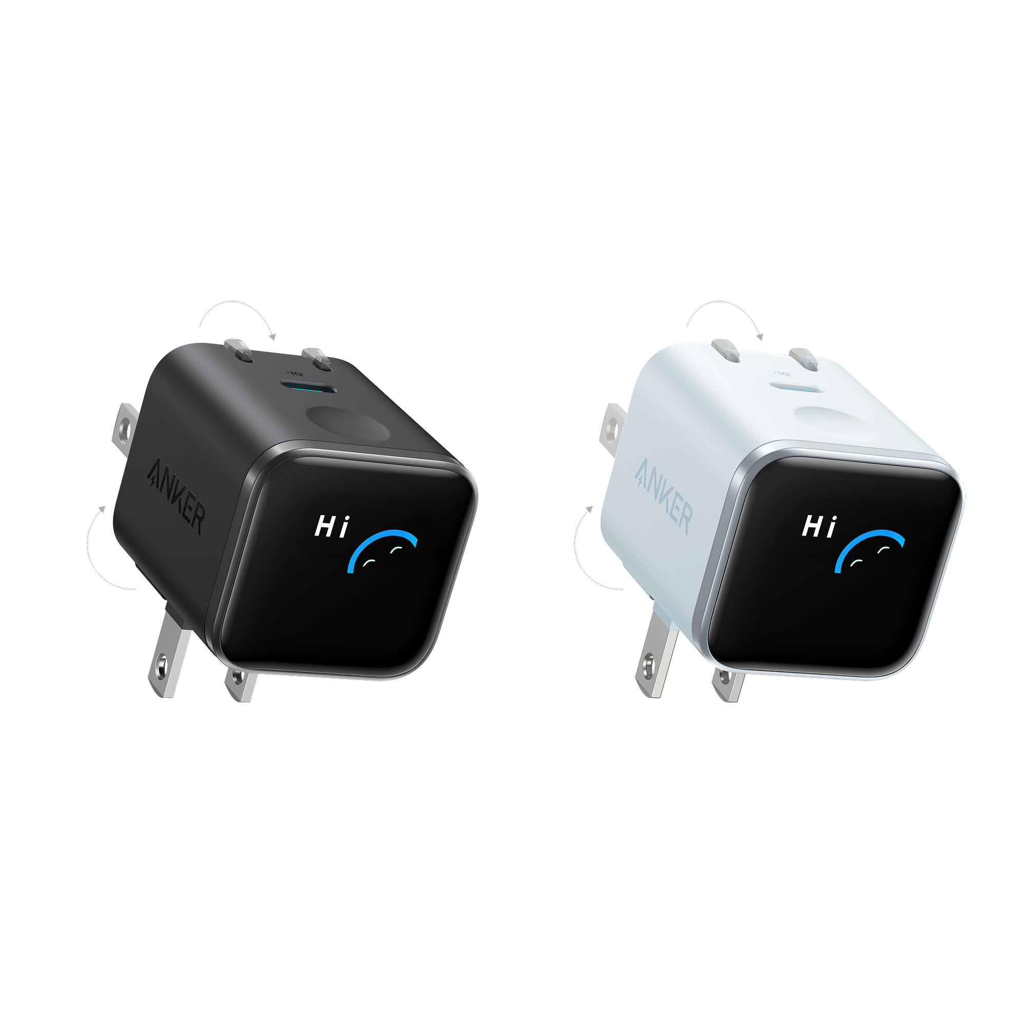 Anker Nano Charger (45W, Smart Display, 180° Foldable, 2-Pack) Z6 Misty Blue + Black Stone