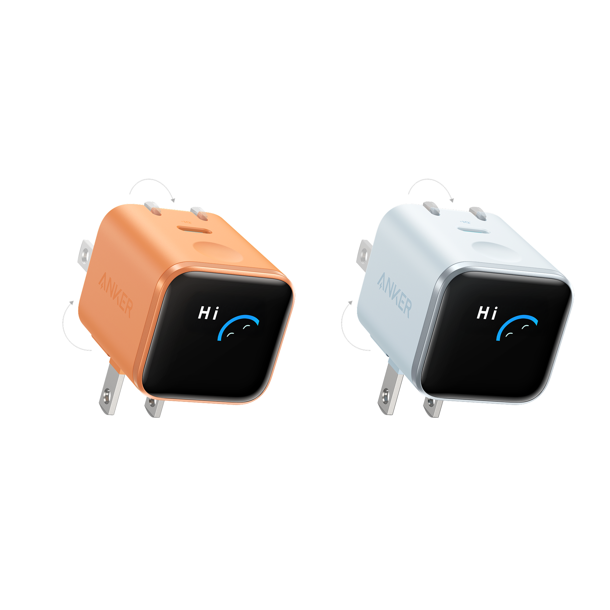 Anker Nano Charger (45W, Smart Display, 180° Foldable) E7 Orange + Blue | 1-Pack Each