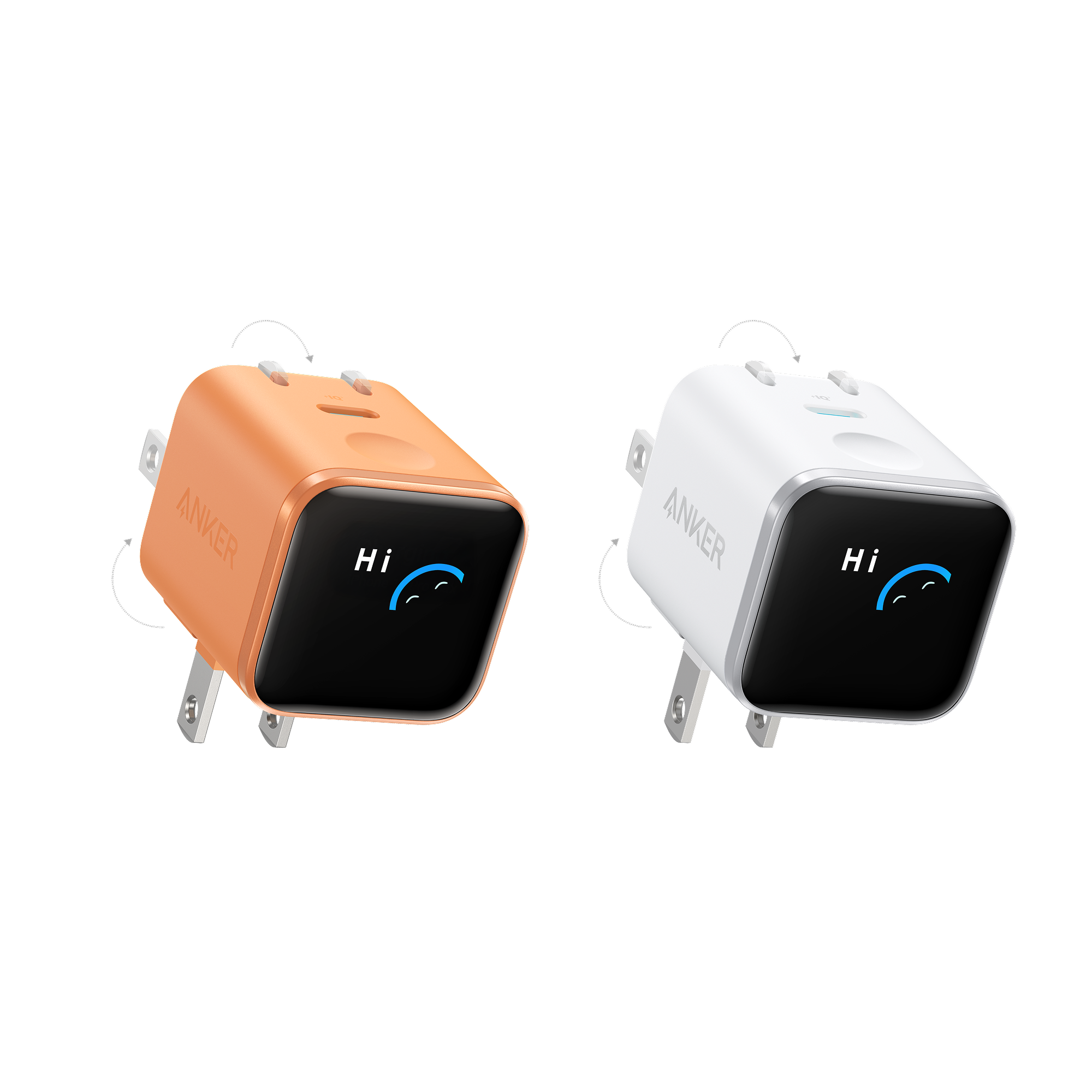 Anker Nano Charger (45W, Smart Display, 180° Foldable) E7 Orange + White | 1-Pack Each