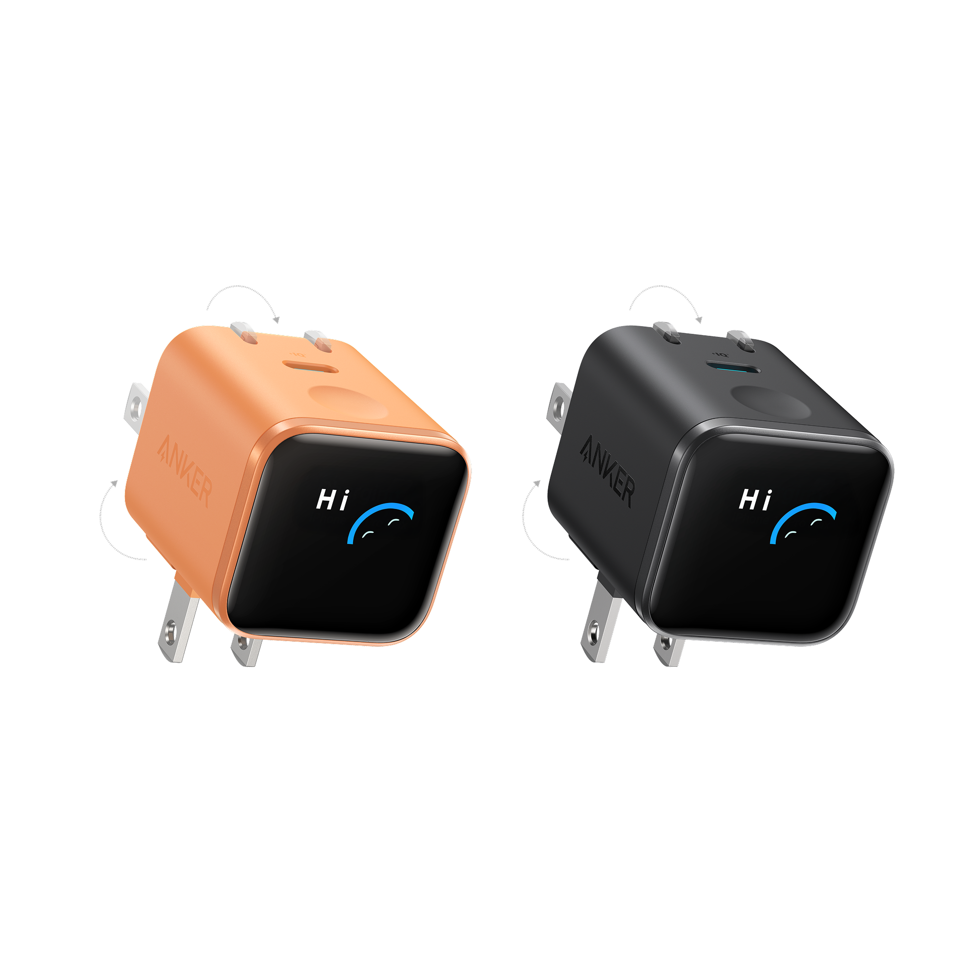 Anker Nano Charger (45W, Smart Display, 180° Foldable) E7 Orange + Black | 1-Pack Each