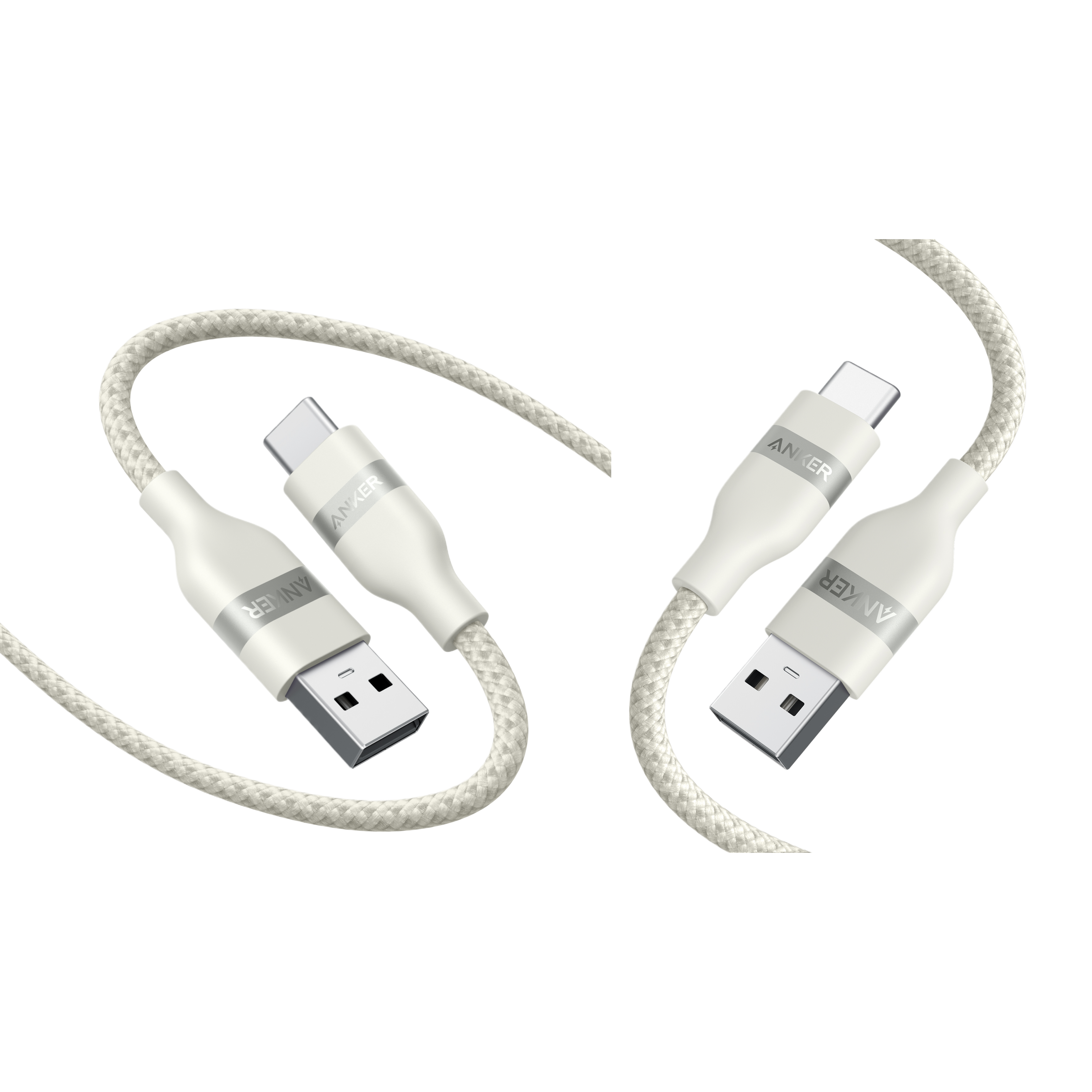 Anker USB-A to USB-C Cable (3 ft, Upcycled-Braided, 2 Pack） U2 White / 3 ft × 6 ft