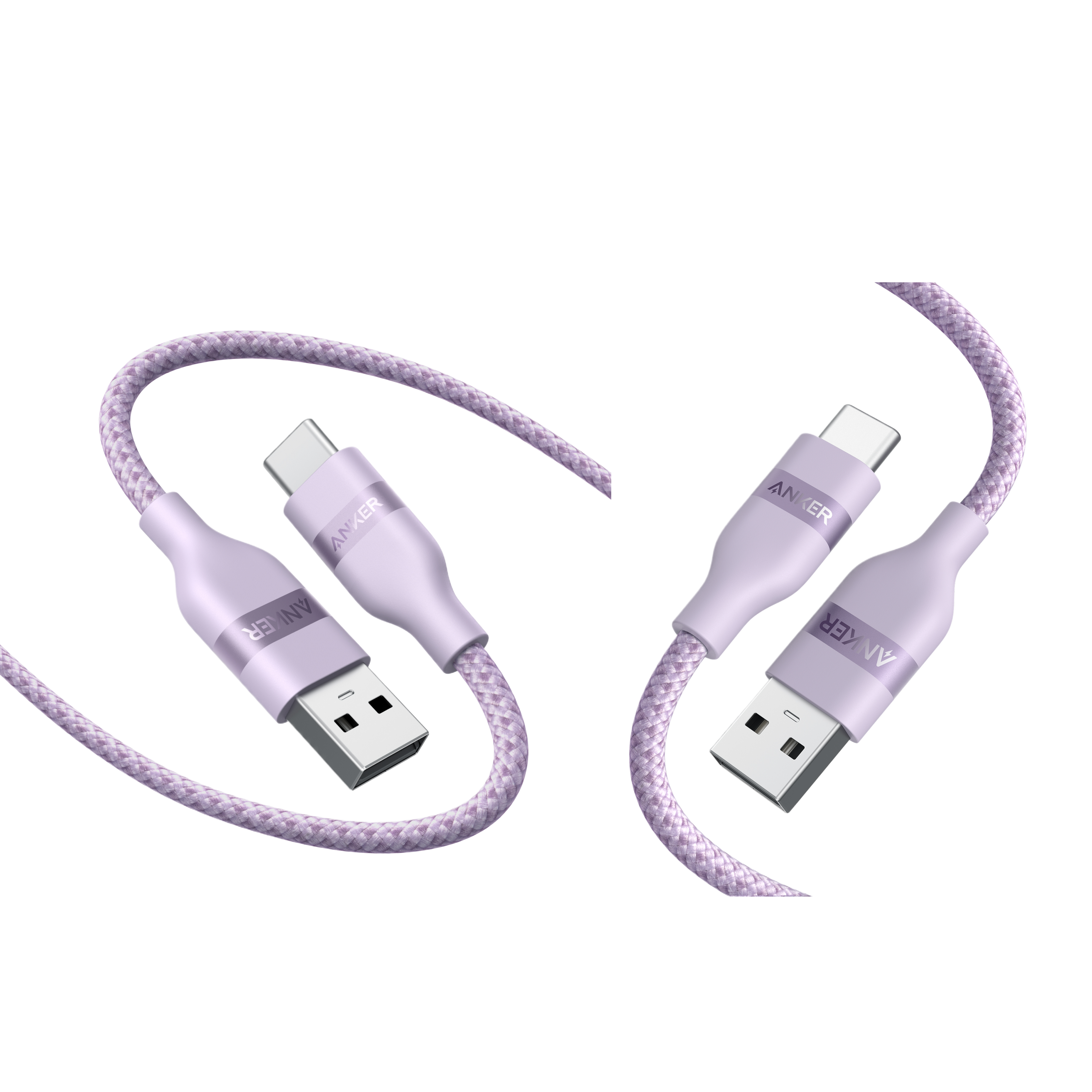 Anker USB-A to USB-C Cable (Upcycled-Braided, 2 Pack, Violet） K7 Violet / 3 ft × 6 ft