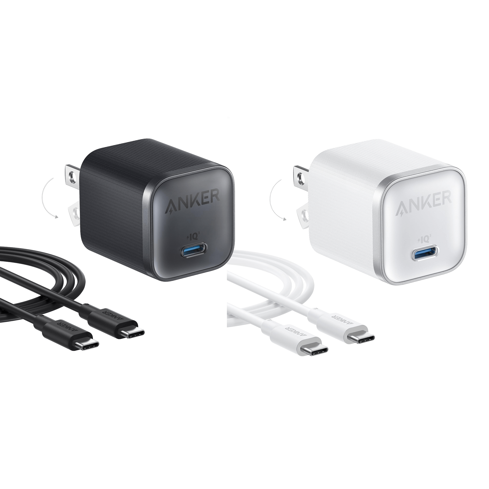 Anker Nano Charger (45W) with USB-C to USB-C Cable 2-Pack F1 Black and White