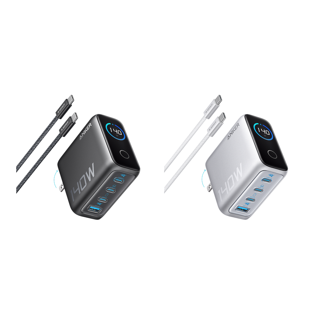 Anker Charger (140W, 4-Port, PD 3.1) with USB-C Cable(2-pack) K4 Dark Gray+Silver