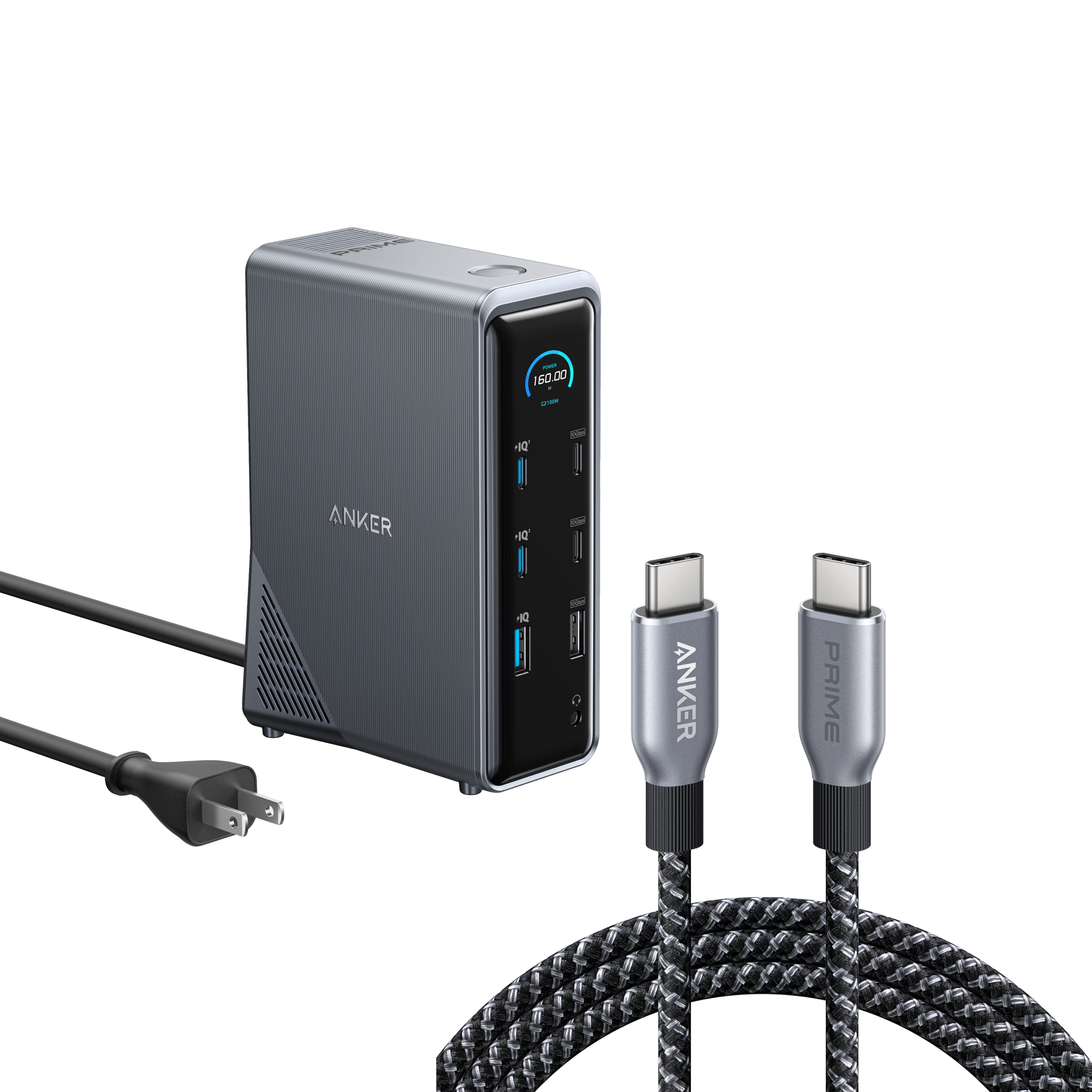 Anker Prime Charging Docking Station with 240W USB-C to USB-C Cable Q9 Docking Station with 6 ft USB-C Cable