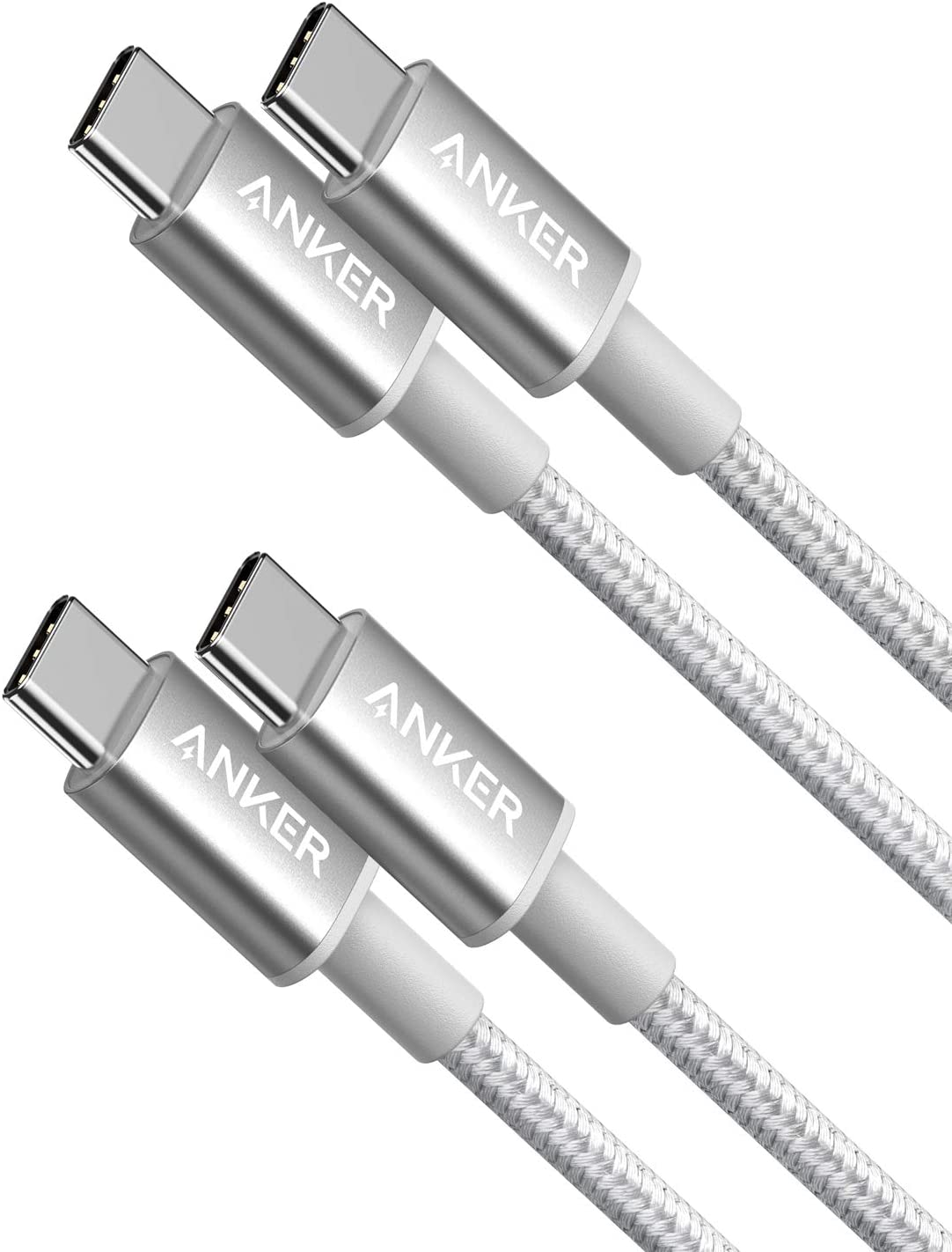 2-Pack Anker New Nylon USB-C to USB-C Cable (3 ft / 6 ft, 60W) B8 Silver / 3ft