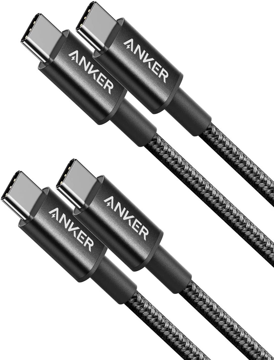 2-Pack Anker New Nylon USB-C to USB-C Cable (3 ft / 6 ft, 60W) B8 Black / 3ft