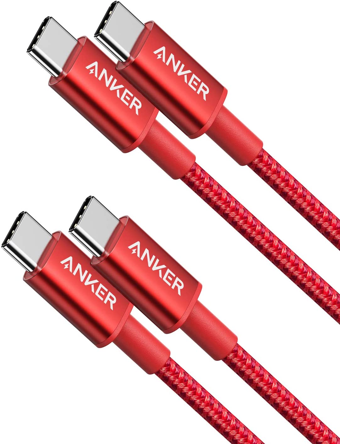 2-Pack Anker New Nylon USB-C to USB-C Cable (3 ft / 6 ft, 60W) B8 Red / 3ft